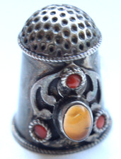 Vintage Sterling Silver Thimble Stones Decorated 6.54 gram