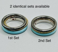 Hidalgo Diamonique Sterling Enamel 3-pc Eternity Stack Rings Aqua/Blk/CZ Sz7