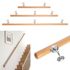1m-2m Beech Handrail Stair Rail Bannister Support with Stainless Steel Brackets