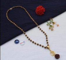 Religious Artisanal Design Gold Plated Rudraksha Mala with Pendant