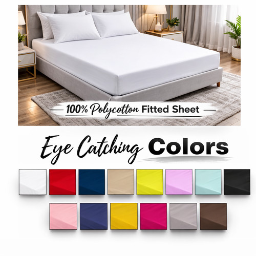 Fitted sheet polycotton plain - fitted,