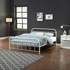 TEWIN WHITE HOSPITAL STYLE METAL BED FRAME BLACK-BRASS-WHITE SINGLE TO KING