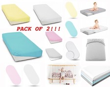 Pack Of 2 Sheet 100% Cotton Jersey Stretchy Fit Moses Basket/cot/cotbed/crib 2pc
