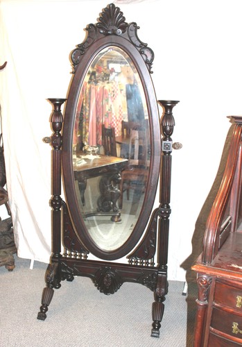 Antique mahogany beveled oval - antique,