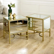 Pair gold mirrored bedside
