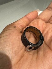 Authentic HERMES Scarf Ring Silver Belt Motif Ring Leather Black in Box