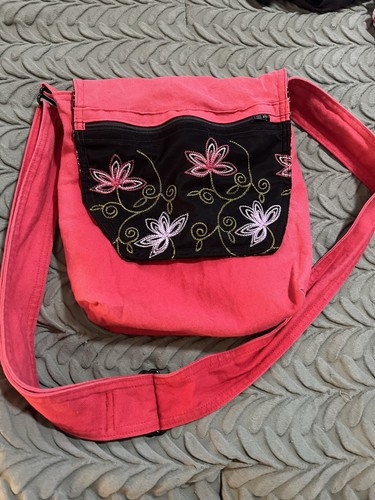 Embroidered floral messenger - floral,