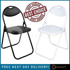BLACK WHITE FOLDING CHAIR ROUND FOLDABLE METAL CHAIRS SPACE SAVING PADDED SEAT