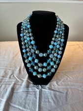 VINTAGE 4 STRAND NECKLACE BLUE