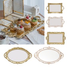 Carving Mirrored Plate Candle Holder Vanity Perfume Tray Table Centrepiece Decor