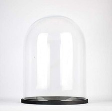EMH Handmade Clear Circular Large Glass Display Cloche Dome with Black Wooden...