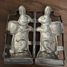 HUGE Antique Hinged Metal Easter Bunny Rabbit Basket Chocolate Candy Mold 16”