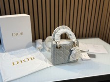 Brand New Boxed Christian Dior Lady Dior Mini Opaline Grey Lambskin Handbag
