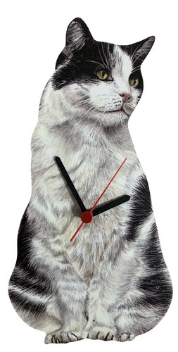 Black and white cat wall - and, clock