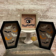 Halloween Bat Fortune Teller Wood Decorations 3 pc Tiered Tray Table Spooky