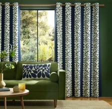 Orla Kiely Space Blue Sycamore Stripe Eye Lined Curtains,