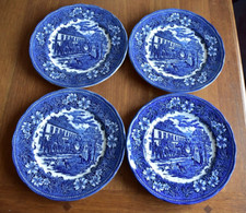 ROYAL TUDOR WARE COACHING TAVERNS DINNER PLATES BLUE X 4