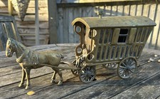 Original Vintage Brass Horse & Driver Pulling Gypsy Caravan 3.8kg 36cm Length