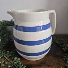 Staffordshire Ironstone Chef Ware Blue & White Striped Milk Jug 14cm tall