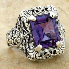 ART DECO STYLE 925 SILVER 4 Ct COLOR CHANGING SIMULATED ALEXANDRITE RING    033Z