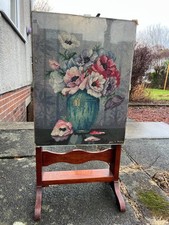 Beautiful Vintage Wooden Hand Embroidered Tapestry Fire Screen Guard