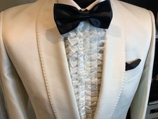 Mens White /Ivory Tuxedo Dinner Jacket T&W 36 Short Shawl Collar Cloth Button
