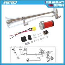 12V 150db Chrome Super Loud Single Trumpet Air Horn Kit Truck Lorry Boat Train
