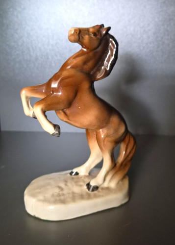 Brown rearing horse - brown, ceramic