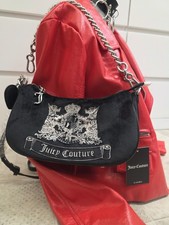 Juicy Couture Scottie  Twig Dog Hobo Velour  Bag Black Y2K 