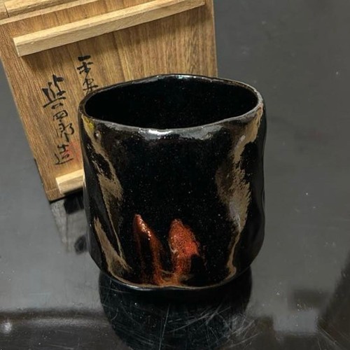 Japanese black raku tea bowl - japanese,