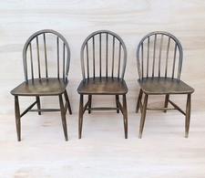 SET OF 3 X 1960'S VINTAGE ORIGINAL GENUINE ERCOL WINDSOR QUAKER DINING CHAIRS