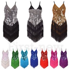 1920's Ladies Flapper Fringed Cocktail Ballroom Dance Dress Sequins Tassel Dress