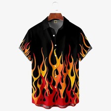 Mens Button Down Shirts Fire Flames Printed Summer Tops Novelty Ugly Gag Gifts