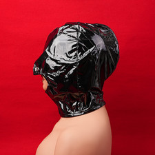 M/L Wet Look Bondage Hood Head Harness Gimp Mask Open Mouth Headgear Fetish BDSM