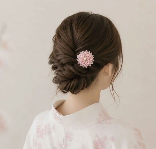 Pink tsumami work - pink, hairpin