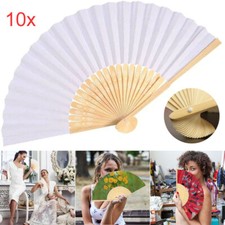 10x White Paper Fan Folding Hand Fans Handheld Fan for Wedding Dancing