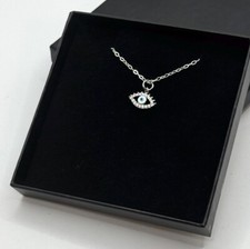 Sterling Silver Blue Evil Eye Necklace, Dainty Horus Eye Pendant, Turkish Women