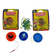 Duncan blue yo-yos with replacement strings. Excellent used condition.