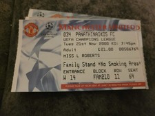 Manchester United Ticket V Panathinaikos FC 2000