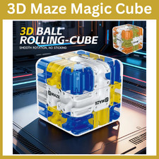 3D Maze Cube Puzzle - Large Labyrinth Ball Game with 6-Side Challenge Fidget Toy