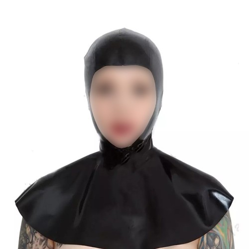 Cape style black latex hood - style,