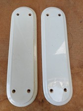 Pair of Vintage White Ceramic Door Finger Plates. Beveled, Stepped Design.