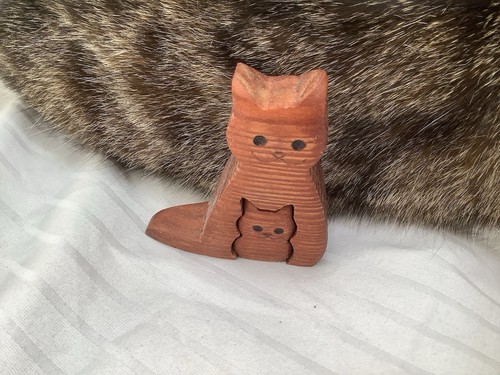 Hand carved wooden cat - carved,