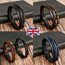 PU Leather Magnetic Hematite Bracelet Bangle Beads Pain Relief Therapy Arthritis