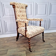 Antique Decorative Armchair Barley Twist Chair Upholstered High Back Victorian