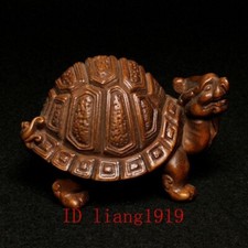 2.2 Inch Chinese Boxwood Hand Carved Dragon Turtle Figurine Netsuke Collection