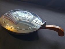 VINTAGE SILVER PLATED SILENT BUTLER CRUMB CATCHER ASHTRAY with WOODEN HANDLE