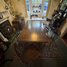 Elegant Solid Wood & Wrought Iron Dining Table + 6 Chairs