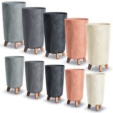 Tall Slim Concrete Look Plastic Planter Flower Soil Pot Indoor Outdoor With Legs