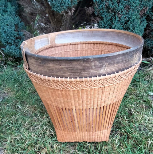 Vintage wicker waste paper - , bin